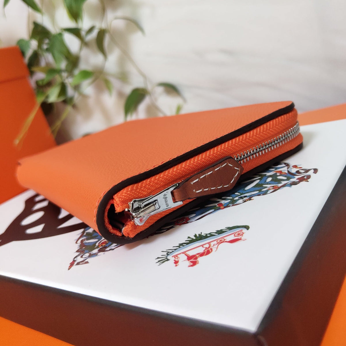 HERMES Zipper Wallet 20 Orange Epsom