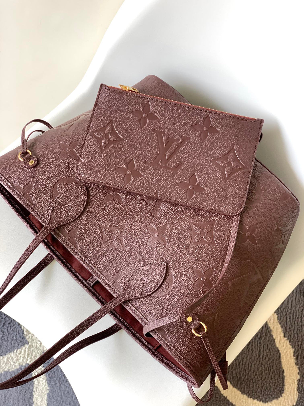 LOUIS VUITTON NEVERFULL MM 32 WINE MONOGRAM EMPREINTE LEATHER