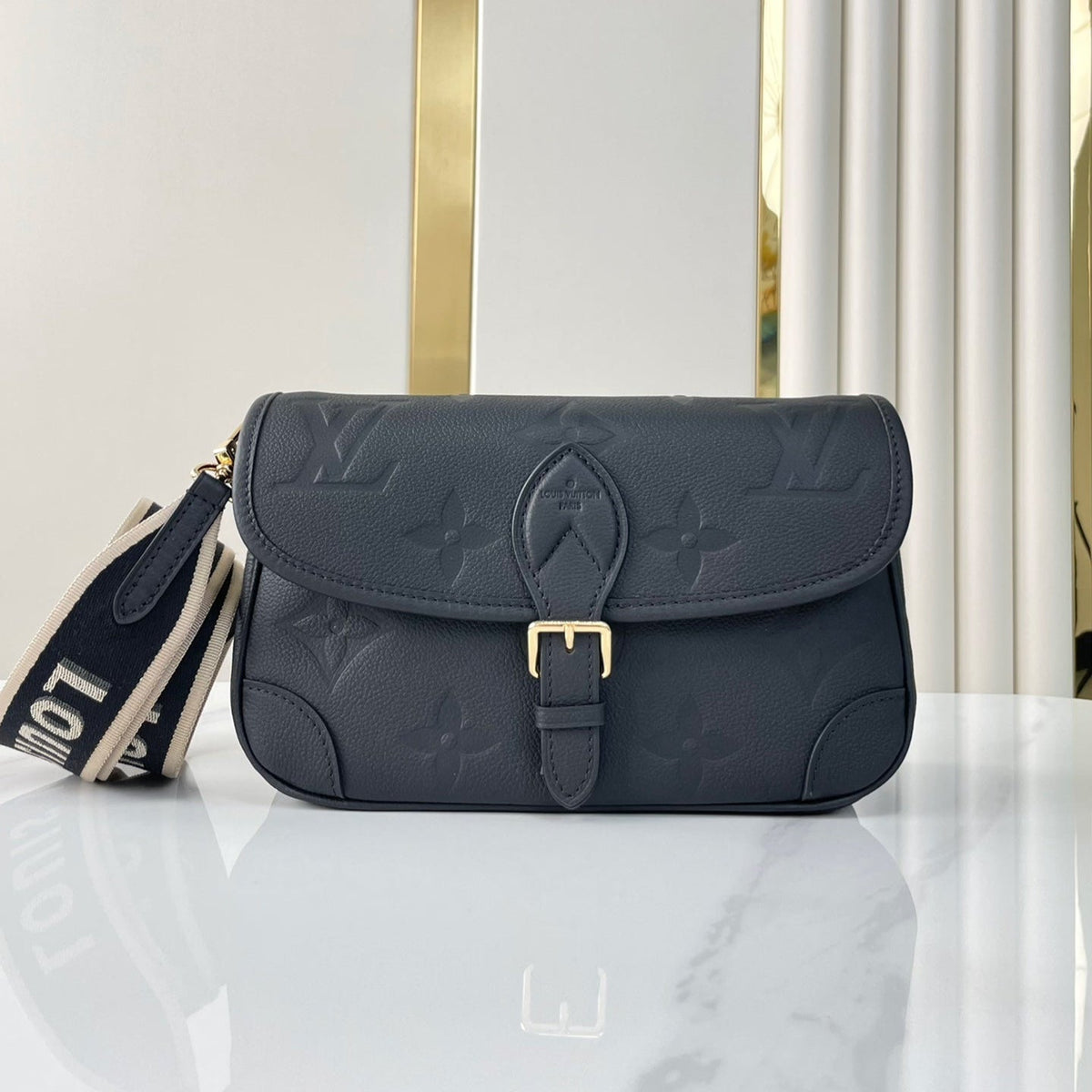 LOUIS VUITTON DIANE 23 IN BLACK MONOGRAM EMPREINTE LEATHER