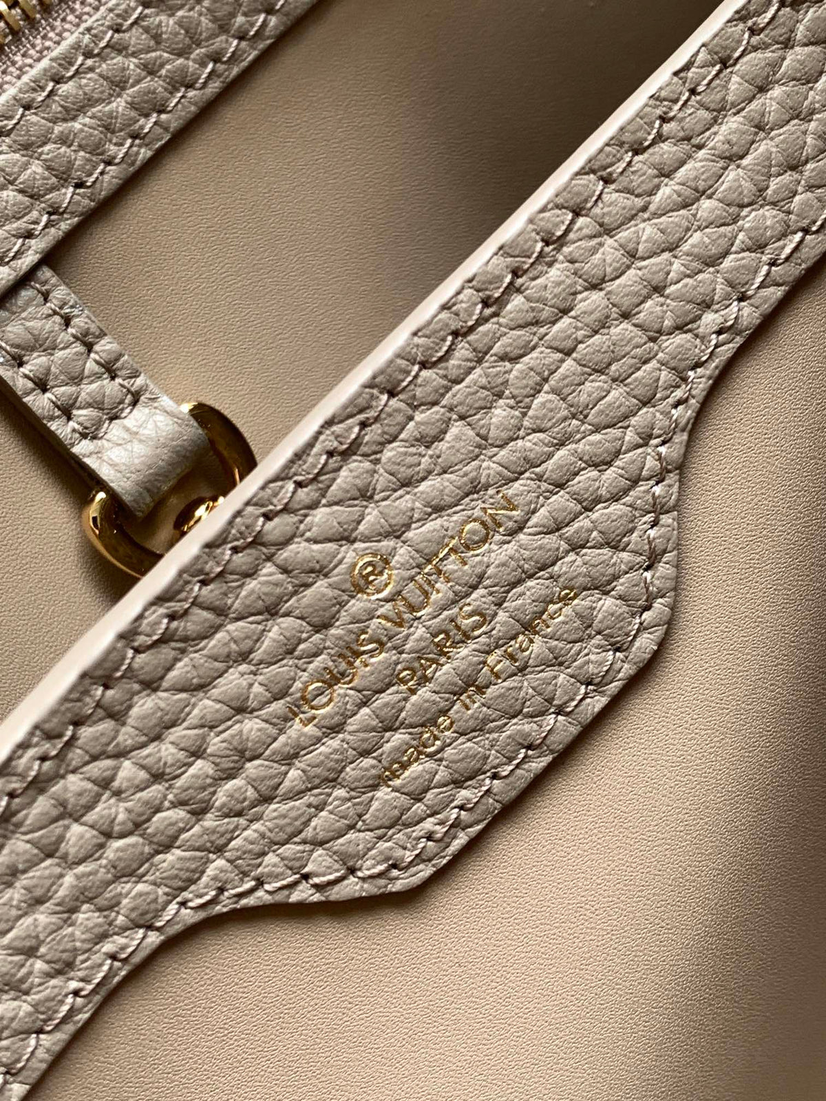 LOUIS VUITTON CAPUCINES BB 27 IN KHAKI BROWN TAURILLON GOLD HARDWARE