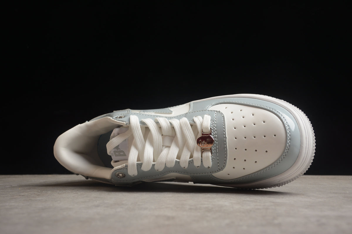 Bape Sta Patent Leather Gray and White