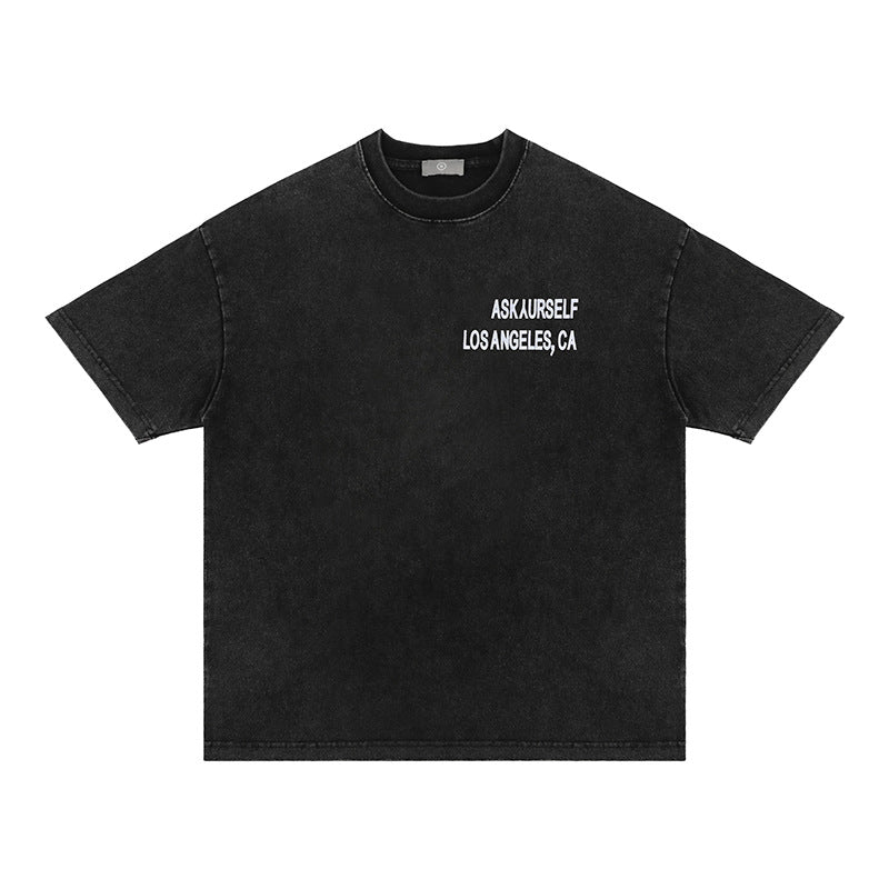 Askyurself T-shirts Men's Spring and Summer Print Fried Color Short Sleeve T-shirt