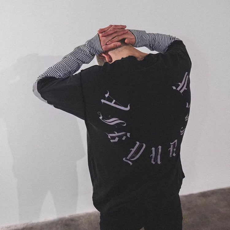 Askyurself T-shirts Striped Loose Long Sleeve T-shirt for Men and Women