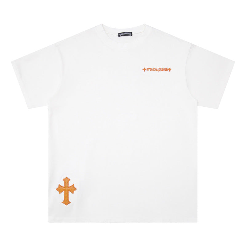 CHH Chrome Heart T Shirts Cross Leather Print Short Sleeve T-Shirt Loose