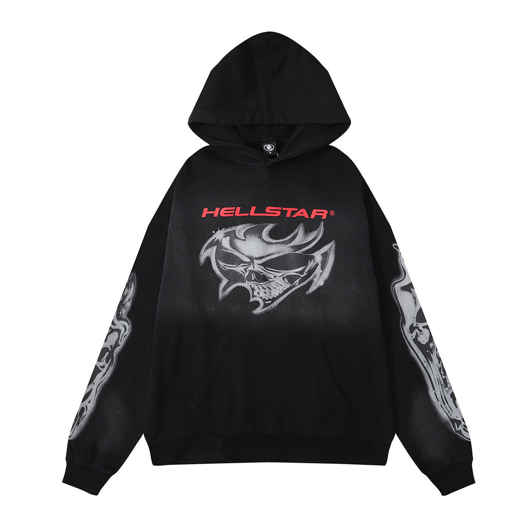 Hellstar Hoodie & Pants autumn and winter flare black flame pants hoodie