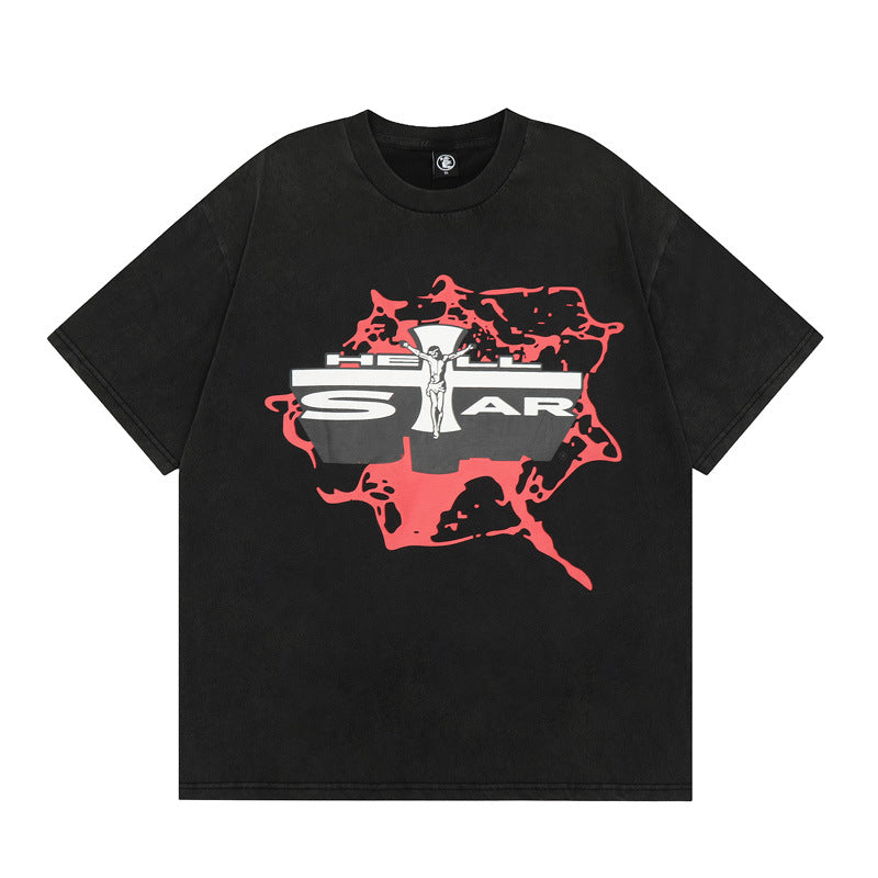Hellstar T-shirt Cross Portrait Printing Casual Loose