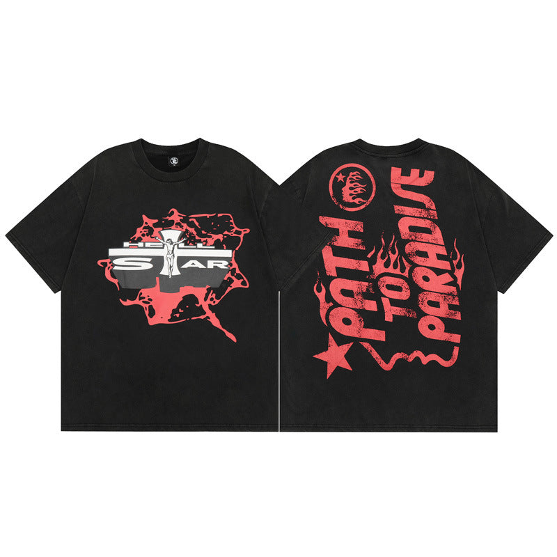 Hellstar T-shirt Cross Portrait Printing Casual Loose