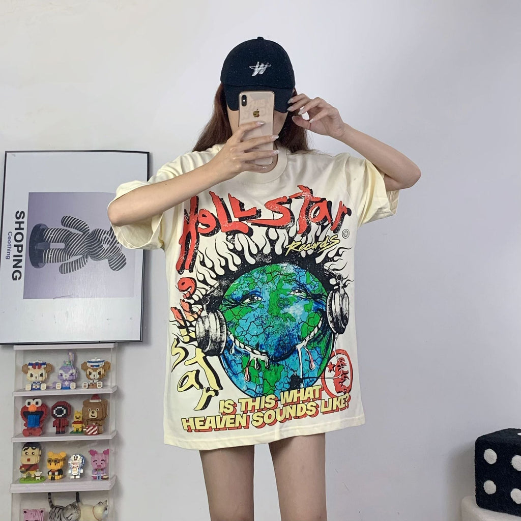 Hellstar T-shirt Earth Print Casual Loose
