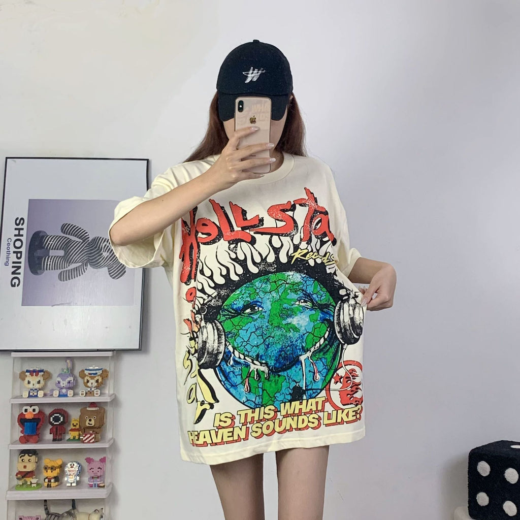 Hellstar T-shirt Earth Print Casual Loose