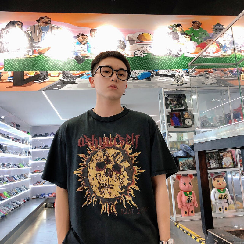 Askyurself T-shirts Printed Short Sleeve Distressed Loose T-shirt for Men