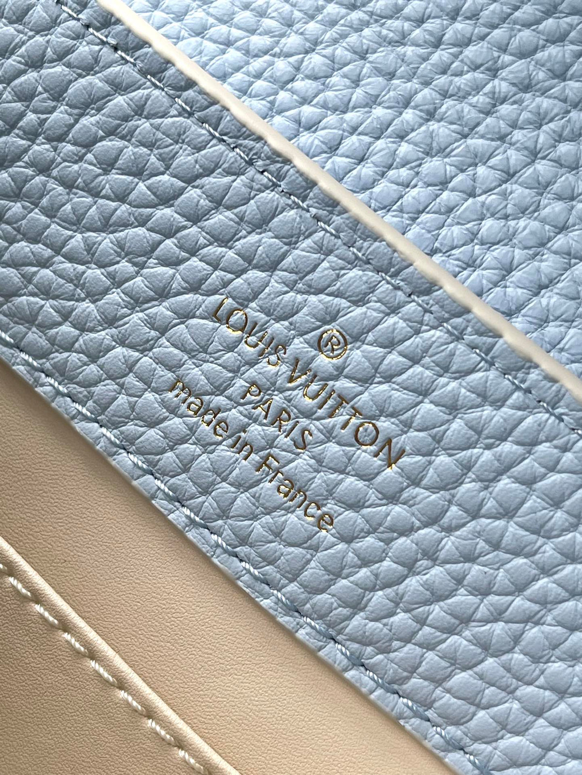 LOUIS VUITTON CAPUCINES MINI 21 IN CANDY BLUE TAURILLON GOLD HARDWARE